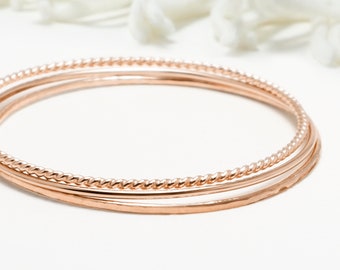 Dünnes Armreif aus Roségold, 3er-Set, minimalistischer Armreif, zarter, zierlicher, einfacher Stapelarmreif für Frauen | Feier Armreifen