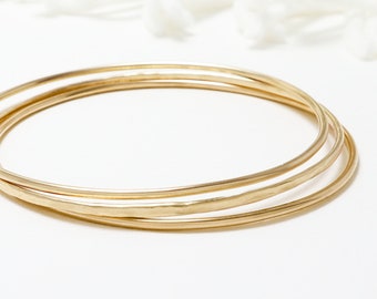 Thin Gold Filled Bangle Bracelet, Set Of 3, Minimalist Bangle, Delicate Bangle, Dainty Simple Stacking Bangle Women | Celebration Bangles