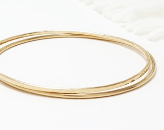 Thin Gold Bangle Bracelet Set Of 2, Dainty Minimalist Bangle, Delicate Bangle, Stack 14K Gold Filled Bracelet Women | Celebration Bangles