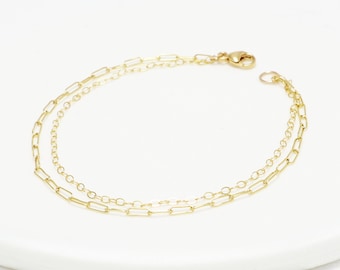 Delicate Double Chain Bracelet, Dainty Minimalist Bracelet, Layering Bracelet, Silver, Gold Filled, Bracelet For Women | Darling Bracelets