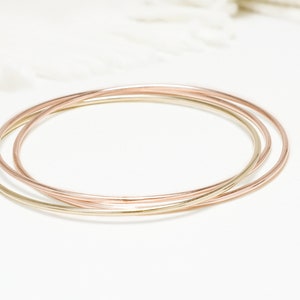 Thin Rose Gold and Gold 3 Interlocking Bangle, 3 Circle Bangle, Gold Bangle For Women, Minimalist Bracelets | Celebration Bangles