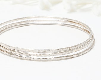 Minimalist Silver Bangle Set Of 3, Thin Sterling Bangle Bracelet, Dainty Stacking Bangles, Delicate Bangle For Women | Celebration Bangles