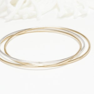 Thin Gold and Silver 3 Interlocking Bangle, 3 Circle Bangle, Gold Bangle For Women, Minimalist Bracelets | Celebration Bangles
