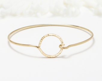 Line Hammered Open Circle Bracelet, Karma Bangle, Gold Filled Bracelet, Dainty Gold Bracelet, Minimalist Bracelet, Stackable | Unity Bangle