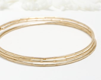 Thin Gold Bangle Set Of 3, Minimalist Bracelet, Gold Filled Stacking Bangle, Delicate Bangle, Dainty Bracelet Women | Celebration Bangles