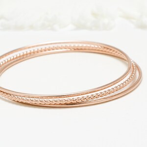 Thin Rose Gold Filled Bangle Bracelet, Set Of 3, Minimalist Bangle, Delicate Dainty Simple Stacking Bangle For Women | Celebration Bangles