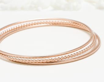 Thin Rose Gold Filled Bangle Bracelet, Set Of 3, Minimalist Bangle, Delicate Dainty Simple Stacking Bangle For Women | Celebration Bangles