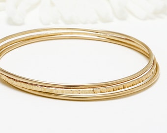 Thin Gold Bangle Bracelet Set Of 3, Minimalist Bangle, Dainty Stacking Gold Filled Bangle, Delicate Bracelet For Women | Celebration Bangles