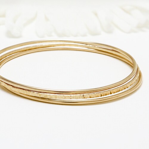 Thin Gold Bangle Bracelet Set of 2 Dainty Minimalist Bangle Etsy