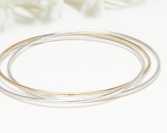 Thin Gold and Silver 3 Interlocking Bangle, 3 Circle Bangle, Gold Bangle For Women, Minimalist Bracelets | Celebration Bangles