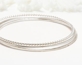 Thin Sterling Silver Bangle Bracelet, Set Of 3, Minimalist Bangle, Delicate Bangle, Simple Stacking Bangle For Women | Celebration Bangles