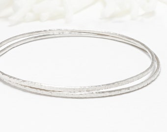 Thin Silver Bangle Bracelet, Set Of 2, Line Hammered, Dainty Stacking Bangles, Minimalist Bangle Bracelet For Women | Celebration Bangles