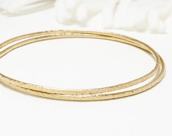 Minimalist Gold Bangle Bracelet, Set Of 2, Thin Gold Filled Bangle, Stackable Bangles, Dainty Bangle Bracelet Women | Celebration Bangles