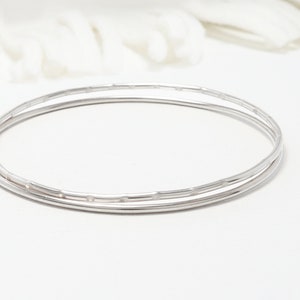 Dainty Silver Stacking Bangle, Set Of 2, Thin Bangle Bracelet, Minimalist Bangle, Simple Delicate Bracelet For Women | Celebration Bangles