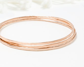 Sottile Rosa Oro Riempito Bracciale Bracciale, Set di 3, Minimalista Bangle, Delicato Dainty Semplice Impilamento Bangle Donne / Celebrazione Bangles