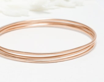 Thin Rose Gold Filled Bangle Set Of 3, Minimalist Bangle, Dainty Simple Stacking Bangle Bracelet, Bangles For Women | Celebration Bangle