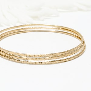 Minimalist Gold Bangle Set Of 3, Thin Gold Filled Bangle Bracelet, Dainty Stacking Bangles, Delicate Bangle For Women | Celebration Bangles