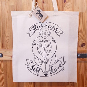 Unikat! Tasche &quot;Hardcore Self-love&quot; 100% Baumwolle Jutebeutel Stoffbeutel