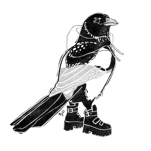 Postkarte Kunstdruck "Magpie in Boots" A6 A5 A4 A3 Quadrat