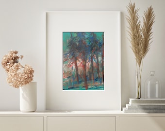 Original signed art, Original Painting, Pastel, Trees in Pastel, Small sized Art, Gift