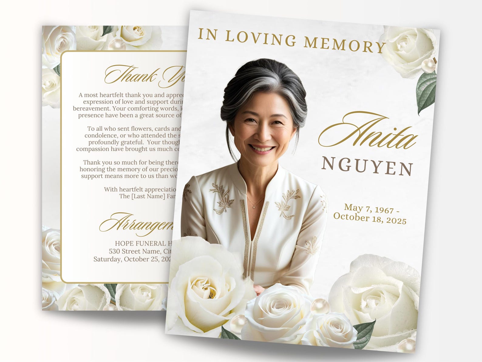8 Page Roses & Pearls Funeral Program, 11