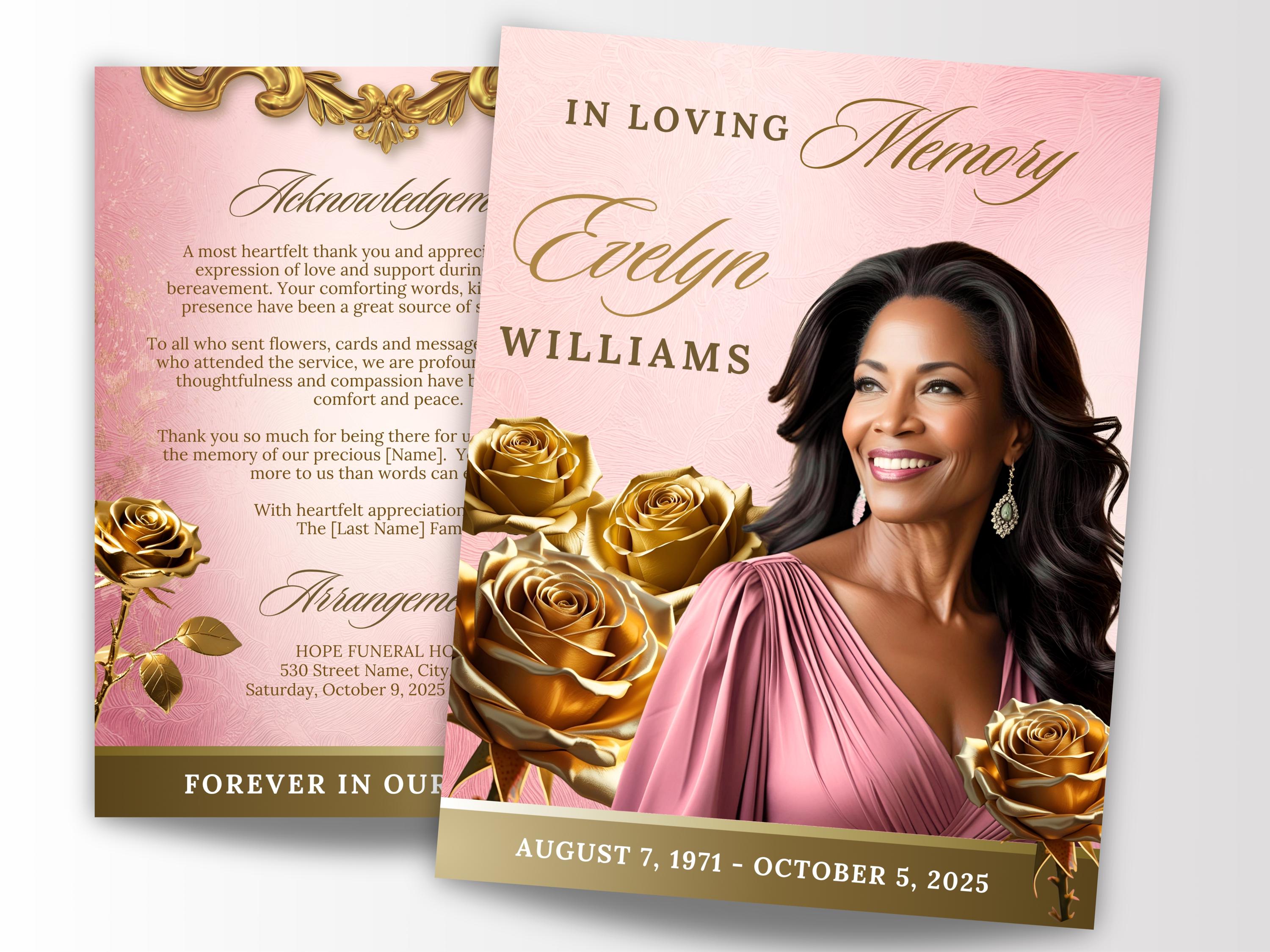 8 Page Rose Gold Funeral Program Template, 17