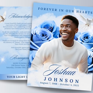 8 Page Blue Sky Funeral Program, 8.5x11 Bi-Fold Obituary Program, 11x17 Tabloid, Memorial Program, Celebration of Life Template, Canva
