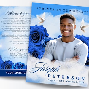 8.5"x11" Blue Sky Funeral Program Template, Memorial Program, 8 Pages Bi-Fold, 11x17 Obituary Program, Celebration of Life, Canva Template