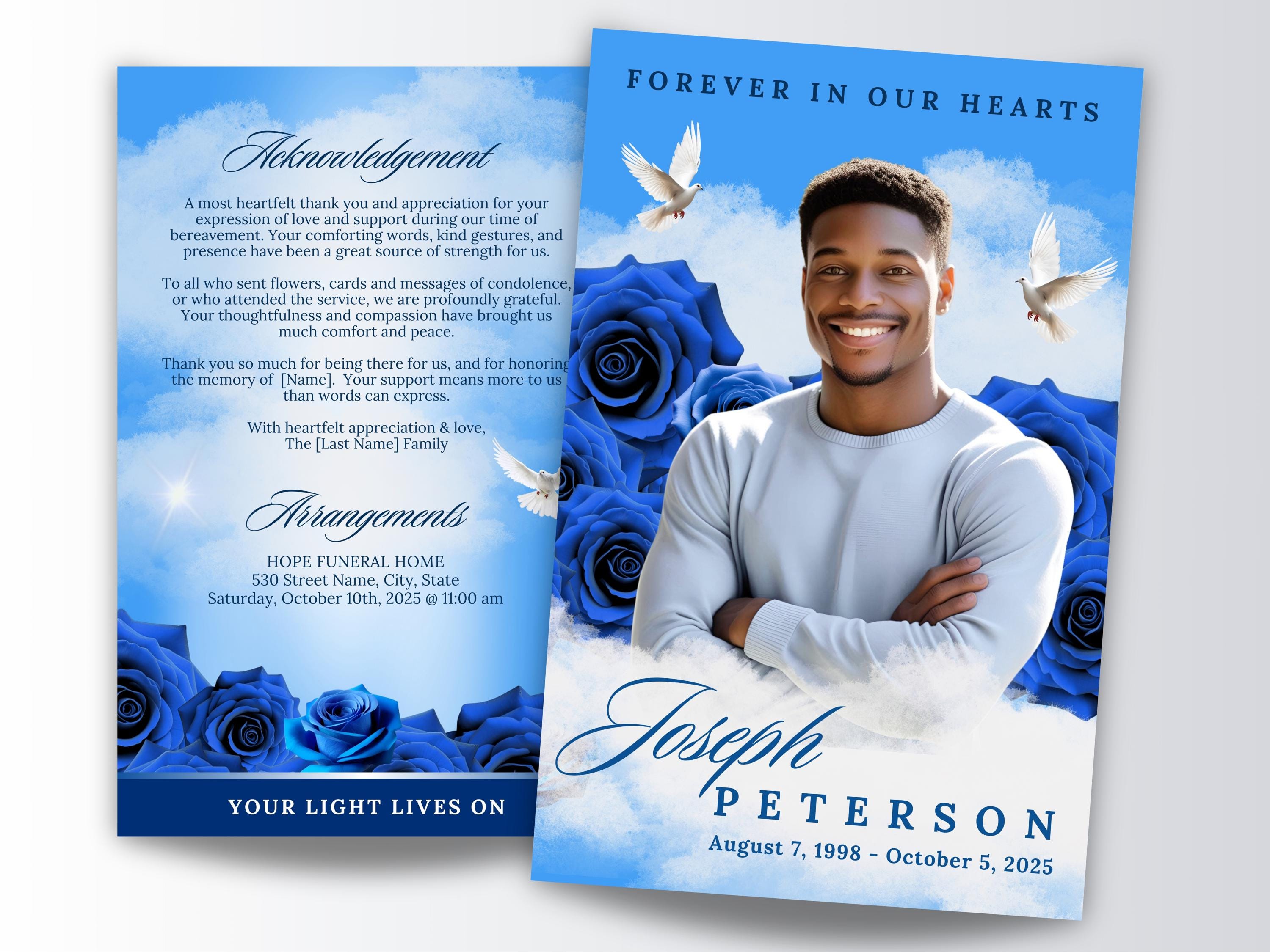Blue Sky Funeral Program Template, 8.5