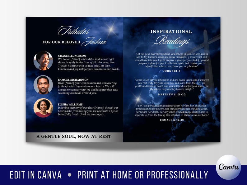 8 Page Blue Sky Funeral Memorial Template, 8.5x11 Elegant Obituary Program, Bi-Fold Funeral Program, Celebration of Life Brochure, Canva image 5