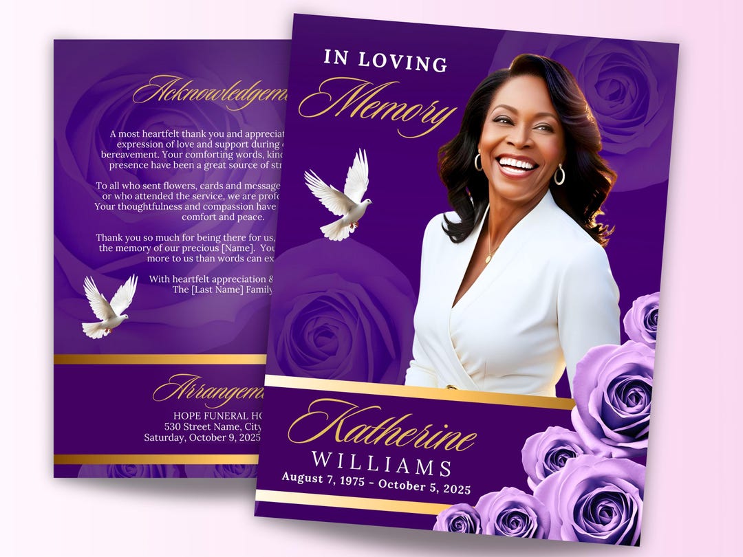 8 Pages Purple Roses Memorial Program, 17