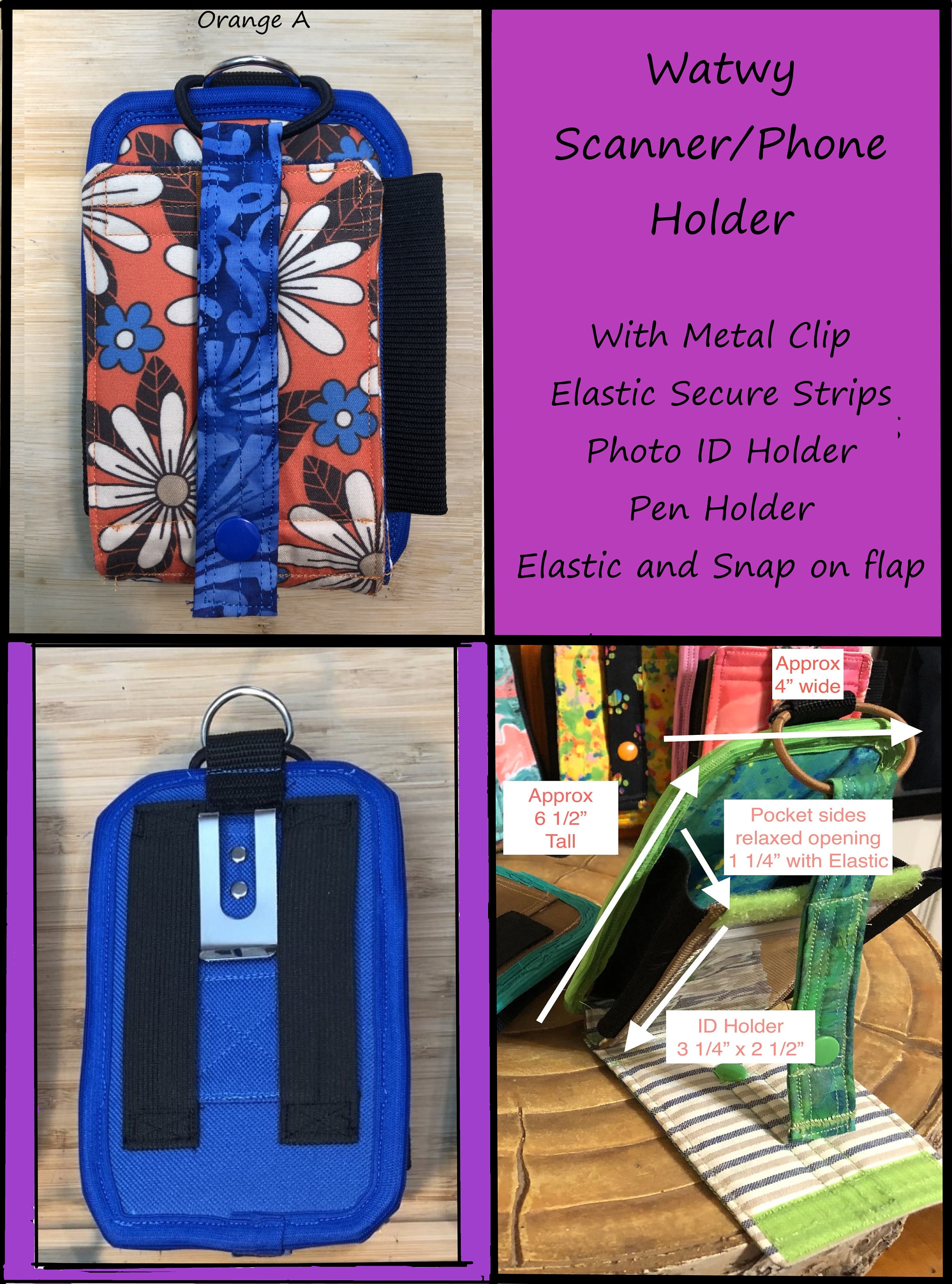 Scanner/phone Holder With Belt Clip, Id Holder, Velcro, Elastic Pen