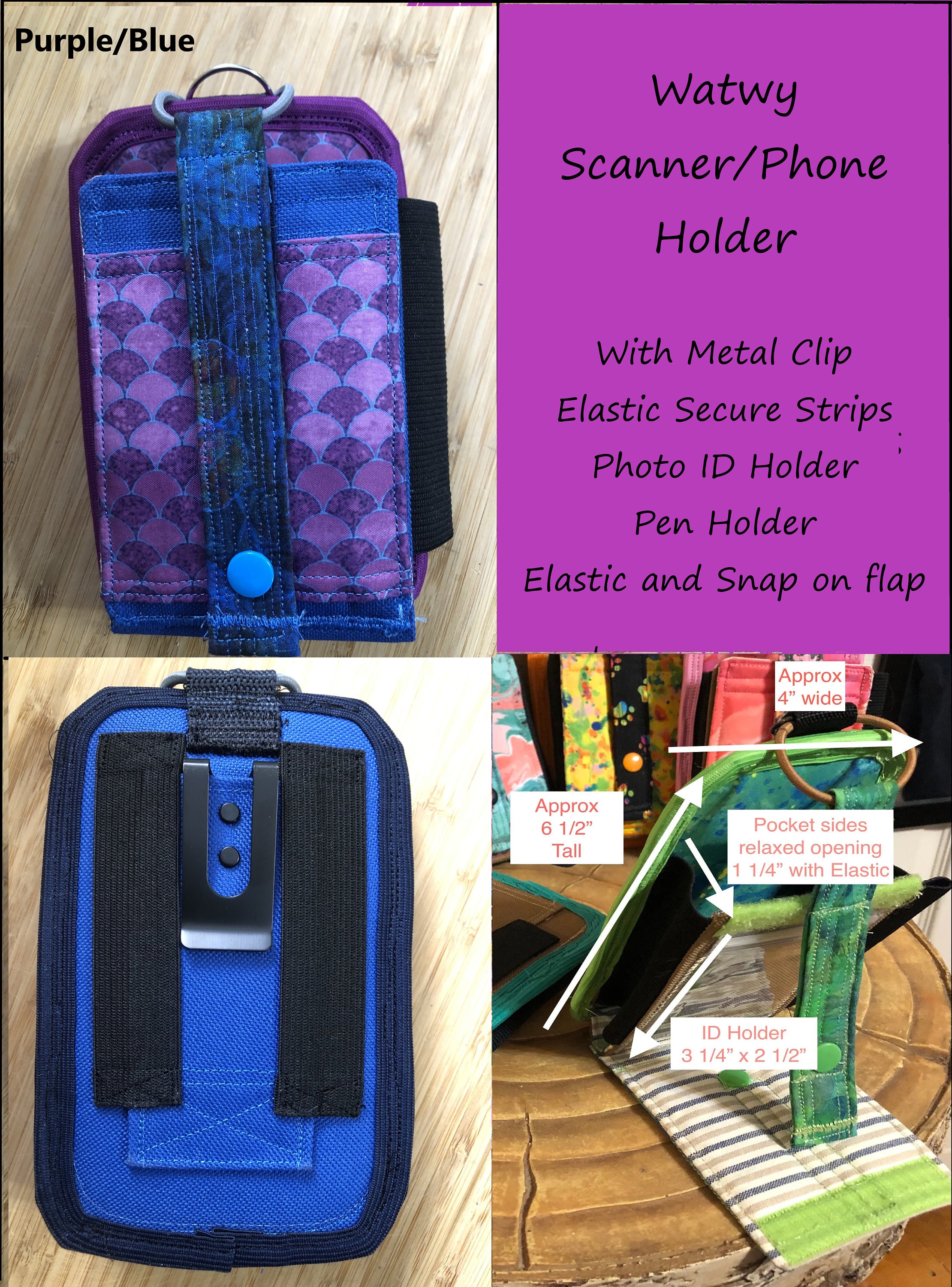 Scanner/phone Holder With Belt Clip, ID Holder, Velcro, Elastic Pen Holder and Snap. Designed to