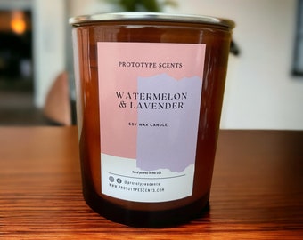 Watermelon & Lavender Candle | Scented Candle | Amber Jar