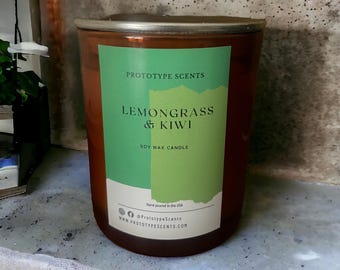 Lemongrass + Kiwi  | Scented Candle | Amber Jar