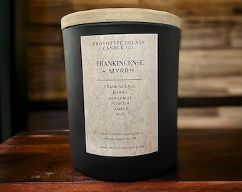 Frankincense & Myrrh Candle - | 8 oz or 11 oz Amber or Matte Black Jar | Hand Poured Scented Candle | Single Wick
