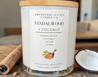 Sandalwood and Coconut Scented Candle - Hand Poured, Prototype Scents