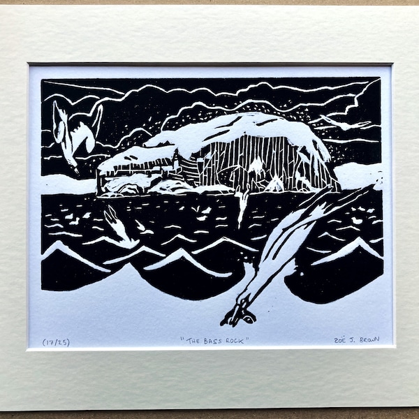 Bass Rock (Black) - Linocut | East Lothian, Scotland | Original hand pulled linocut print | Limited edition