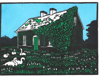 Irvine's Island Linocut Print: Castle Island, Enniskillen, Northern Ireland