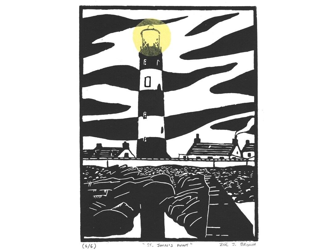 St John's Point Lighthouse Linocut Print: County Down Art, Limited ...