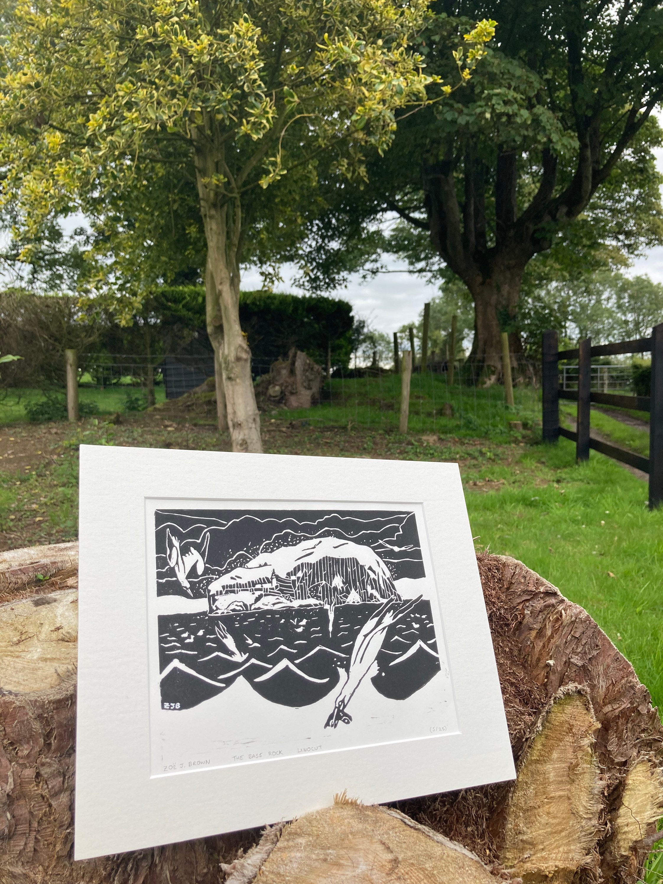 Bass Rock black Linocut East Lothian Scotland Etsy UK