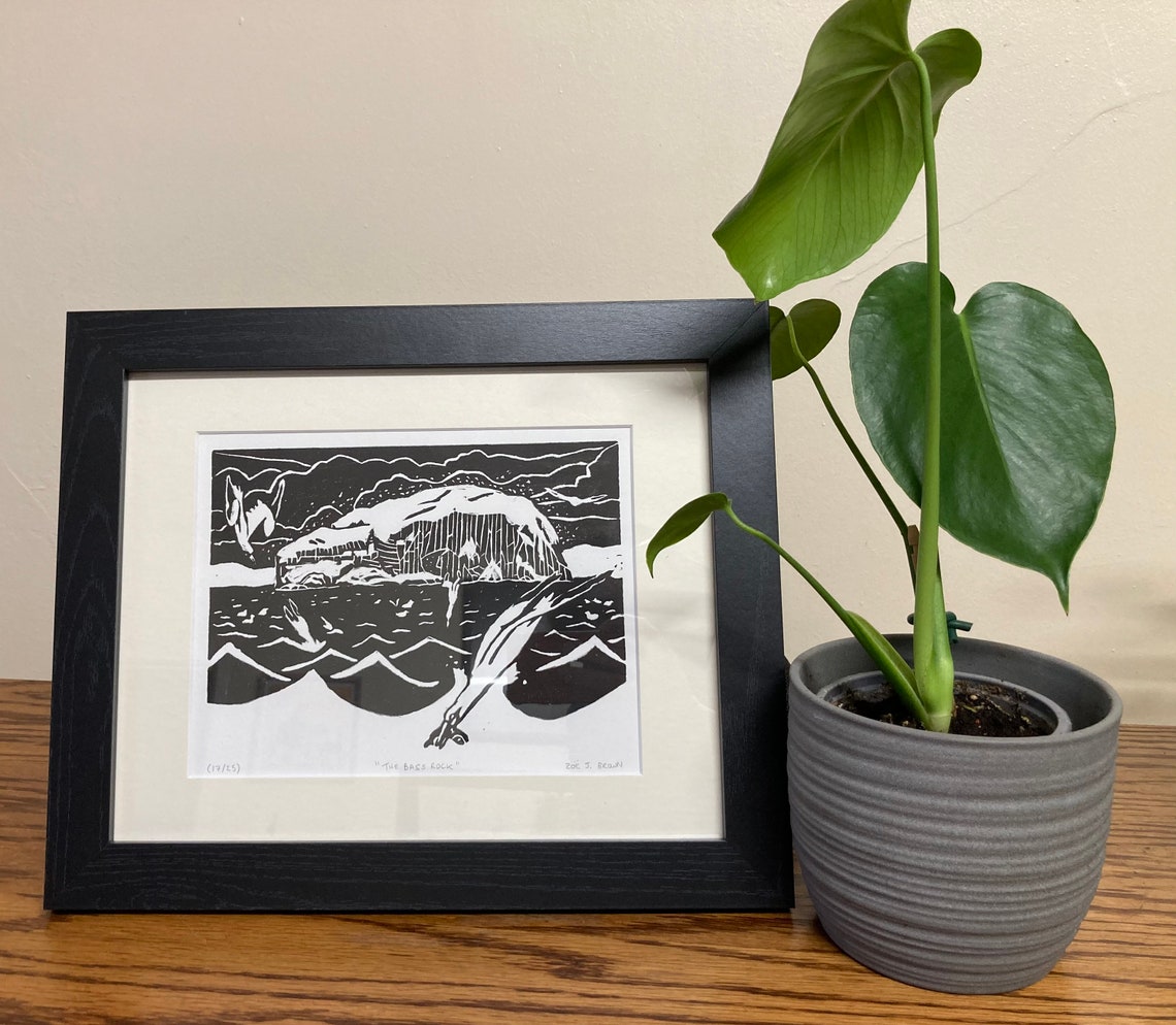 Bass Rock black Linocut East Lothian Scotland Etsy
