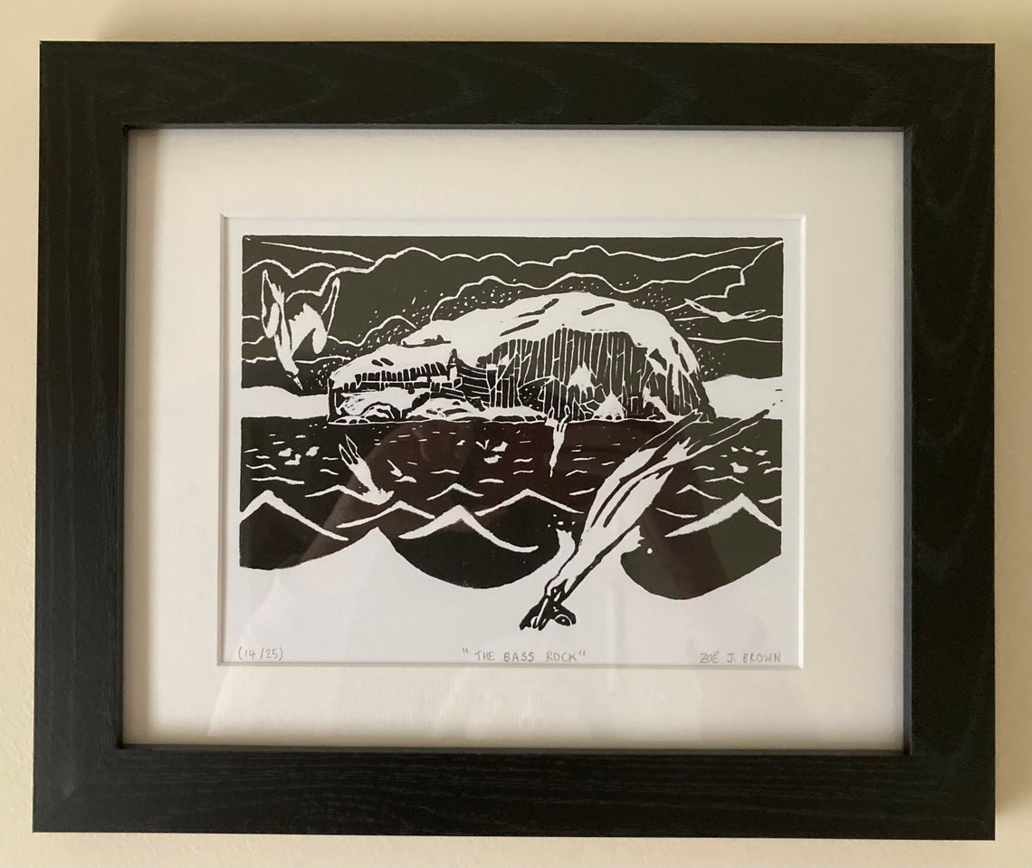 Bass Rock black Linocut East Lothian Scotland Etsy