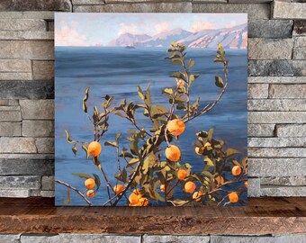 Praiano Lemons | Square Landscape Mounted Print, Lemons Colorful Landscape Painting | Jim Musil Painter