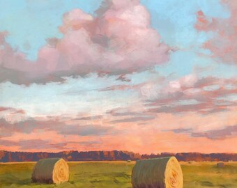 Country House Square Landscape Mounted Print, Country Road Colorful