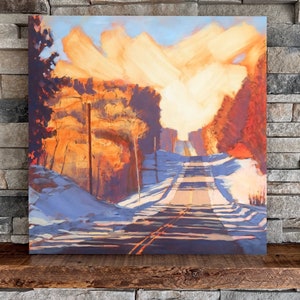 County Road in February | Square Landscape Mounted Print, County Road Colorful Landscape Painting | Jim Musil Painter