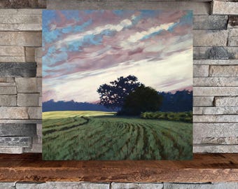 Spring Wheat Field | Square Landscape Mounted Print, Midwest Prairie Farm Field Landscape Painting | Jim Musil Painter
