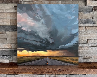 Western Storm | Square Landscape Mounted Print, Coastal Skies Colorful Landscape Painting | Jim Musil Painter