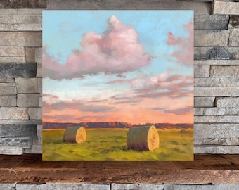 Country House | Square Landscape Mounted Print, Country Road Colorful