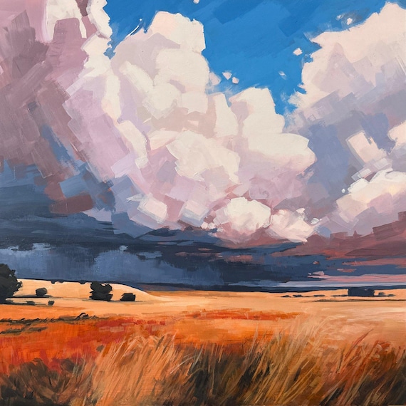 絵画 マーティン・ブルーク Approaching Storm | Square Landscape Mounted Print, Cloudy Fields